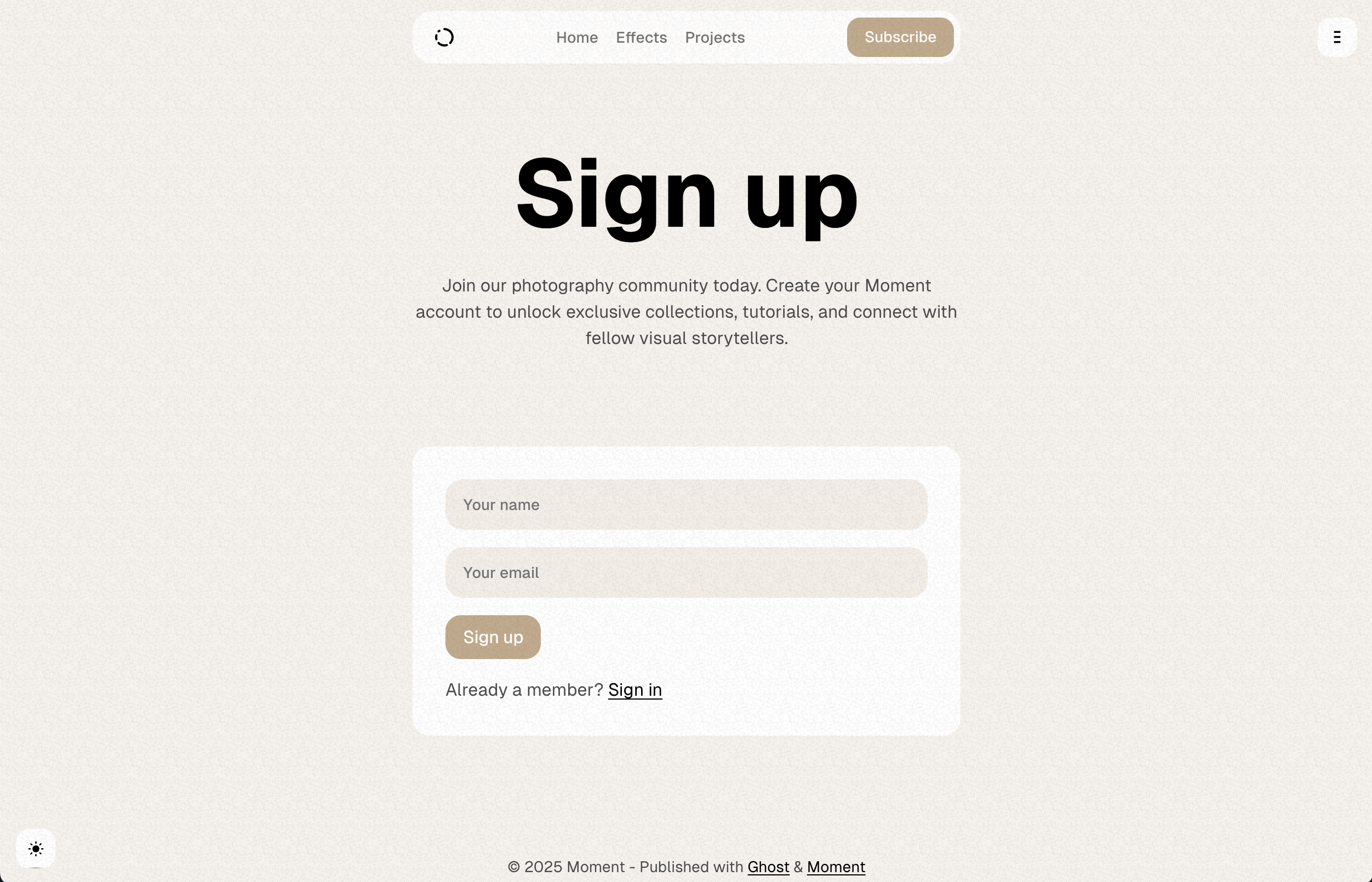 Sign Up page